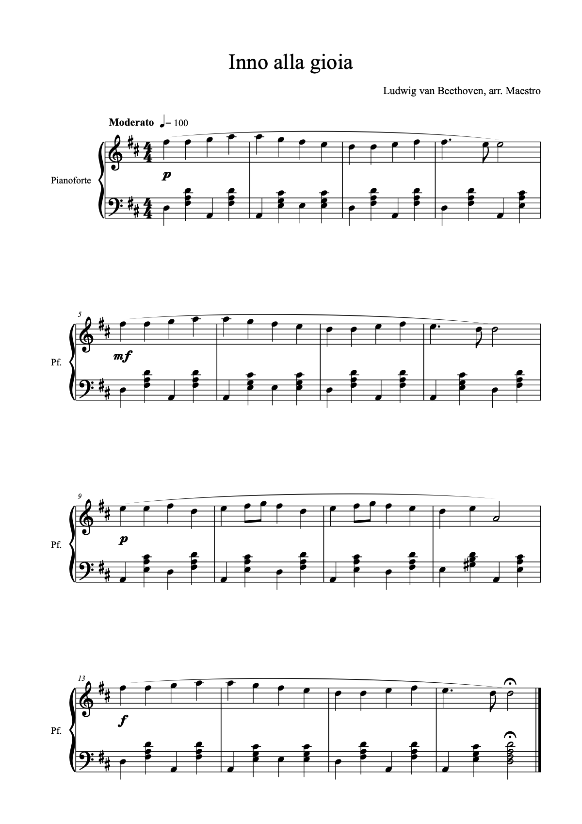 Prima pagina della partitura di Inno alla gioia